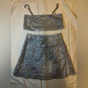Silver Sparkly Sequin Two Piece Set
